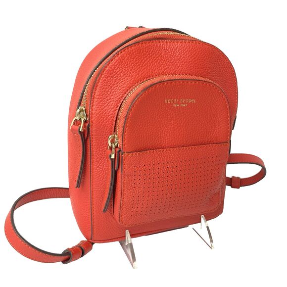 Henri Bendel New York Influencer Mini Convertible Backpack Poinsettia Red Coral - Picture 3 of 16